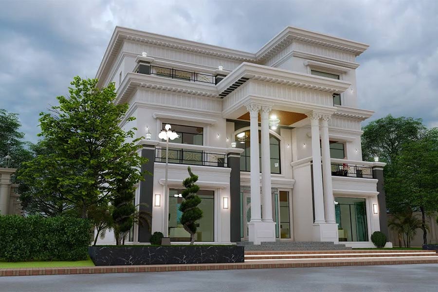 نمای ساختمان دو طبقه کلاسیک